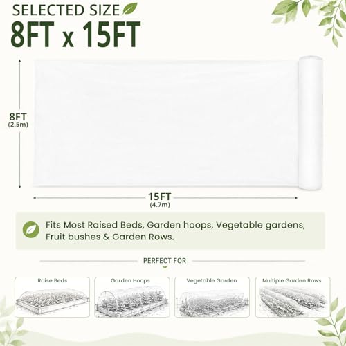 8Ft x 15FT Garden Netting, Fine Mesh Insect Netting for Plant Protection | Mosquito Bug Bird Animal Pest Barrier Netting for Garden Row Cover Raised Bed Greenhouse Vegetable Fruit Flower Tree Shrub - size: 8Ft x 15Ft