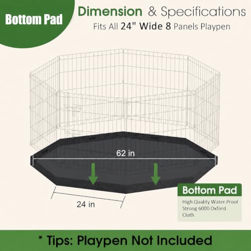 Artmalle Dog Playpen Bottom Pad, 8-Panel 24-Inch Octagonal, Washable | Fits most 8-panel, 24-inch-wide octagonal dog pens; raised edges help contain hair, dirt and light spills. Cover only. - style: Bottom pad cover Black