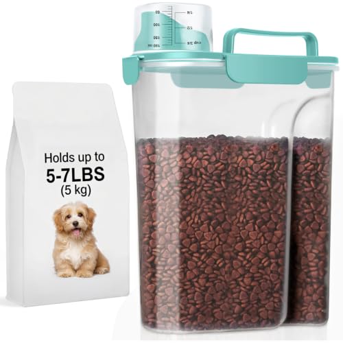 LEAWALK 5-7Lbs Dog Cat Storage Container Portable with Upgraded Large Spout and Cup, Plastic Pet Food Dispenser for Small Animal Kibble, Bird Seed, Oatmeal, Rice, Flour, Brown Sugart- Elegant Blue - color: Elegant Blue, size: 5L-1pack