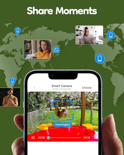 Solar Hummingbird Feeder with Camera, 2K Live View AI Identify Camera | 2K live view camera, Smart AI species identification, Ant guard & moat, Bee proof design, 3 feeding ports, Bird lover gift