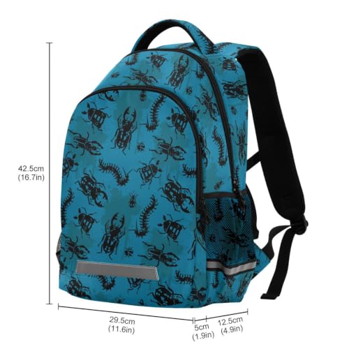 Kids Bugs Backpack for Boys Girls School Bags | Elementary Middle, Travel Daypack Lightweight Waterproof with Reflective Strip - color: Bugs 02