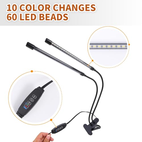 Bird Cage Light with Timer 10 Dimming Levels, 60 LED Beads, Bird Light Avian Lights for Birds Simulate Sunlight for Parrots & Pet Birds