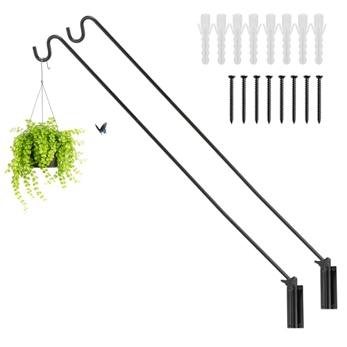 ERYTLLY 2 Packs Heavy Duty Deck Hook Wall Mounted, Extensible and Adjustable Deck Hook for Hanging Bird Feeder, Plants, Suet Baskets,Wind Chimes,Lanterns and More - size: Wall Pole - Adjustable Length - 2 Packs