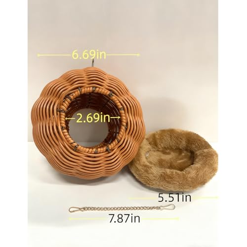 Rattan Bird Nest for Cage - Chewproof Steel Frame Hanging Breeding House | Washable Warm Sleep Hut for Cockatiels, Budgerigars, Lovebirds, Finches & Canaries (Double-Hole) - color: Double-Hole