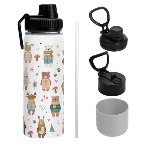 Bears 18oz Water Bottle, with 2 Lids Handle, Insulated Sports Cup | 18oz Stainless Steel Travel Tumbler,Reusable Leak proof Anti Slip Boot Mug, Christmas Birthday Gift for Daughter Son - color: Bears