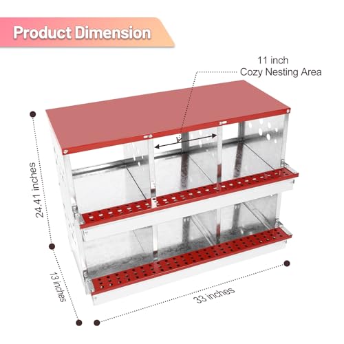 2 Tiers Chicken Nesting Boxes, 6 Compartments, Metal Egg Laying Boxes with Protective Collection Lids, Roll Out Nesting Box, Easy to Assemble, Ideal for Hens, Ducks, Chickens, and Other Poultry - color: Red, size: 6 holes