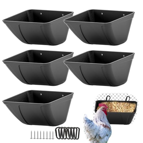 mozoba Hanging Chicken Feeder Trough for Goat Sheep Deer Poultry Duck Chicken Fence Feeder Livestock Feeding Container Goats Supplies Feeders Waterer Bucket (Matte Black) - color: Matte Black