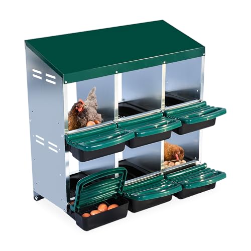 Chicken Nesting Box,6 Compartment Roll Away Nesting Box for Laying Eggs,Wall Mount Chicken Nesting Boxes,Easy Egg Collection,Cleanable Pull Out Hen Roosting Boxes 6 Hole,Green - color: green, size: 6 holes