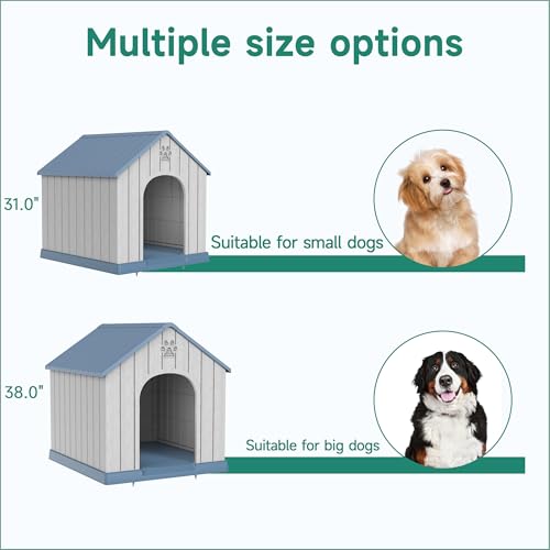 DRATO Large Dog House Indoor Outdoor, Blue, 38.62×36.26×38.07 in | Waterproof, Puppy Shelter with Air Vents and Elevated Floor, Sturdy Dog Kennel for Small to Large Sized Dogs - color: Blue, size: Large Dog:38 Inch