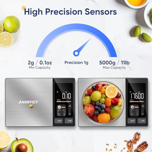 Smart Food Scale with Nutritional Calculator, Free APP with 24 Nutrients | Supports Tracking Calories, Macro - Stainless Steel Digital Food Scale for Meal Prep Weight Loss, Grams/Ounces, 11lb Capacity