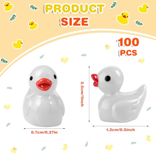 100 Pcs Mini Resin Ducks Tiny Ducks Miniature Duckies Bulk Figures for Garden Micro Landscape Home Prank Game Micro Landscape Aquarium Dollhouse Ornament DIY Handmade School (White) - color: White