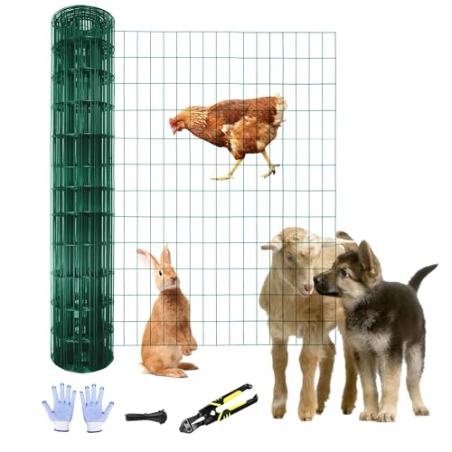 Tongmo 2 ft x 100 ft Green PVC Coated Welded Wire Fence, 16GA Garden Chicken Wire Fence Roll, Mesh Size 2" x 4" Hardware Cloth, Ideal for Yard Protection and Poultry Netting - color: Green, size: 2ft*100ft