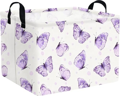 Rectangular Purple butterfly basket,Books Storage Basket,Collapsible Storage Bin,Cute Organizer Toy Bin,Butterfly Room Decor,Gift Baskets(Little purple butterfly) - color: Little purple butterfly