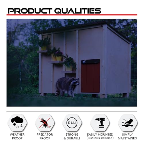 RUN-CHICKEN Door Giant – Large Automatic Poultry Coop Door for Ducks & Turkeys, Not for Chickens, Battery Powered/Solar Compatible, Heavy-Duty Aluminum, Predator Proof, Easy Install (Red)