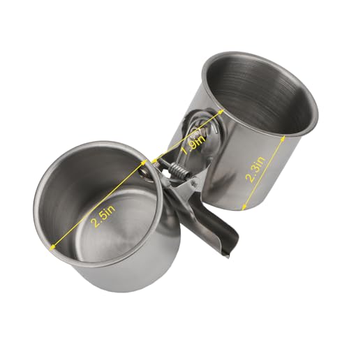 Hypeety Bird Feeding Double Cups Stainless Steel Food Water Bowls with Clip | Rust-proof stainless steel hanging bowl, bird seed feeder cups with clip, cage stand accessories, for parrot/cockatiel/conure