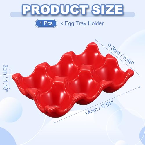 uxcell Ceramic 6 Cups Egg Tray Holder, Porcelain Eggs Container for Home Countertop Kitchen Storage Refrigerator Fridge Decorative Serving Display, Red - color: Red