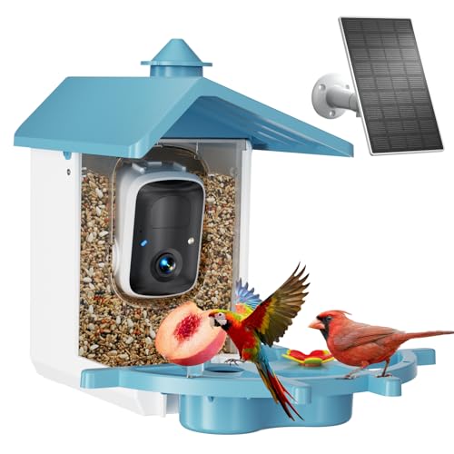 Bird Feeder with Camera for Outdoor, INKCKU 2K Solar Powered Bird Watching Camera, AI Identify Birds Species, Auto Capture Videos, Instant Arrival Alerts, Garden Decor, Gift for Mom Dad, Blue