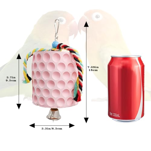 Bird Beak Grinding Stone, Parrot Chew Toys with Bells, Bird Toys, Cage Accessories for African Grey, Amazon Parrots, Budgies, Cockatiels, Lovebirds, Conures, Quakers, Small to Medium Birds - color: Pink