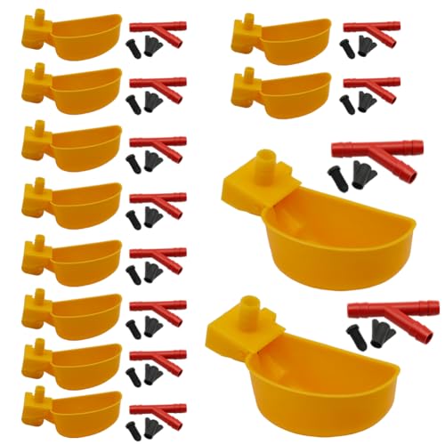 Auto-Fill Quail Water Cups 12Sets DIY Clips-on Cage for Bird Rabbit(Yellow) | Automatic,Keep Fresh Water, No Mess,Easy to Install, with T-fittings & Mounting Screws,for Parakeets, cockatiels, budgies - color: Yellow1