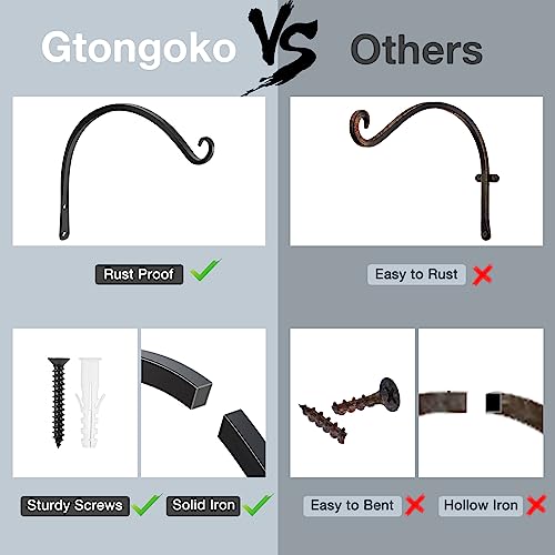 Gtongoko 14" Outdoor Plant Hanger Wall Bracket, Heavy Duty, 2 Pack | 57lb Capacity,Rust-Resistant Finish,Easy Installation,Fit Hanging Baskets,Ideal for Bird Feeders & Lanterns - size: 14 Inch, style: C-shape