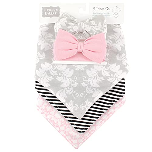 Hudson Baby Unisex Baby Cotton Bib and Headband Set - color: Damask, size: One Size