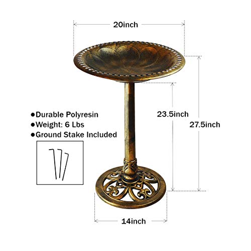 Bronze Resin Birdbath - Pedestal Birdbath for Yard or Garden