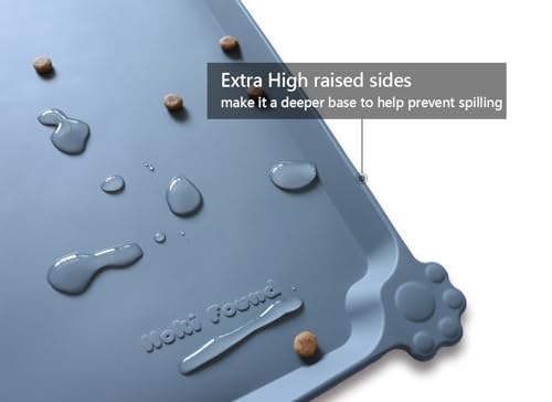 Hoki Found -Waterproof Pet Feeding Mats with High Lips - Multiple Size and Colors for Dogs, Cats & Others-G - color: Gray, size: 12"L x 19"W