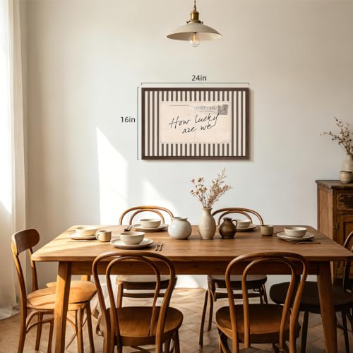 CGXY How Lucky Are We Quote Wall Art, Vintage Postcard Poster Print, Neutral Striped Stamp Wall Decor, French Country Farmhouse Artwork for Living Room Office Bedroom Wood Framed 16x24 Inch - color: Lucky, size: 24"L x 16"W