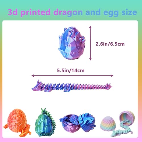 UXBSTM Officially Licensed 4 Pack 3D Printed Dragon Set with Unique Eggs, Mini Mystery Crystal Dragon Easter Egg Fillers Toys, Surprise Gift 3D Printed Animals Fidget Toys, Christmas Toy 2025 - color: 4pcs Set-a