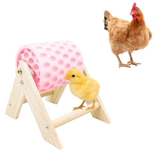 Chicken Coop Accessories, Beak Grinding Calcium Stone with Wooden Stand, Chicken Enrichment Toys, Toys for Hens, Ducks, Geese, Turkeys, Poultry, Pink - color: Pink