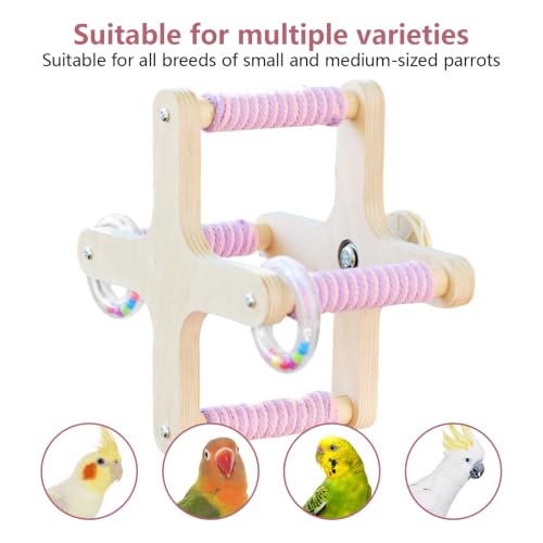 Rotating Bird Toy,Parakeet Cage Accessories (Cross-Shape) | Wooden Stand Bird Perch Cross Shaped Spinning Windmill-Interactive Toy - color: Cross-Shape