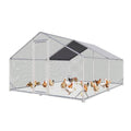 Aoxun Metal Chicken Coop, Outdoor Chicken Runs for Yard with Cover, Spire Roof Hen House Enclosure with Security Lock, Walk-in Cage Peak Hen House for Yard Farm (10x13x6.4 FT) - size: 156.0"L x 120.0"W x 76.8"H