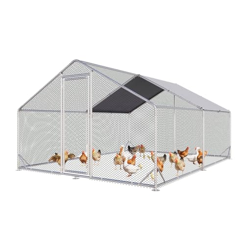 Aoxun Metal Chicken Coop, Outdoor Chicken Runs for Yard with Cover, Spire Roof Hen House Enclosure with Security Lock, Walk-in Cage Peak Hen House for Yard Farm (10x13x6.4 FT) - size: 156.0"L x 120.0"W x 76.8"H