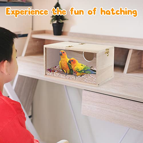 Rypet Parakeet Nesting Box, Cockatiel Bird Nest Box with Perch(M) | Wood Bird Cage House, Transparent Thwartwise Design, Warm & Durable for Cockatiel Lovebirds Budgie Finch Parrotlets Canary - size: Medium