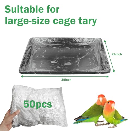 50 Pack Disposable Bird Cage Liners, Clear Plastic, 35x24 Inches, Leak-Proof, Universal Tray Liner Bags for Parrots, Canaries, Cockatiels - size: 35*24inch