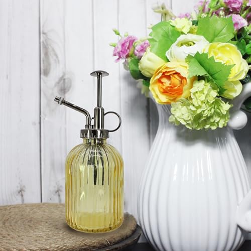 Glass Plant Mister Spray Bottle, 320ML Vintage Plant Spritzer with Top Pump Watering Can for Indoor Outdoor House Plants, Flowers (Yellow) - color: Yellow