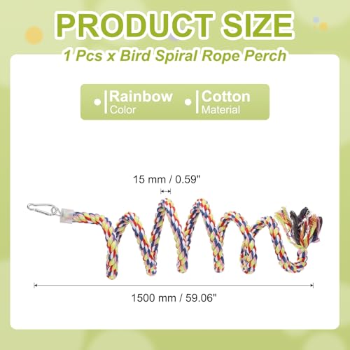Bird Rope Perch Swing, Spiral Rope Perch Standing Pole Accessory Climbing Swing Paw Grinding 59 Inch, (Rainbow) Intended for Parrot/Parakeet/Budgies/Cockatiels/Lovebirds - color: Rainbow, size: 59 Inch