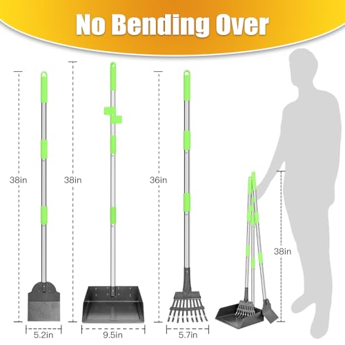 Larger Pooper Scooper, Dog Pooper Scooper for Large Medium Small Dogs Heavy Duty Long Handle Metal Tray Rake Shovel Set for Yard Grass - size: 1. Rake & Shovel & Large Tray