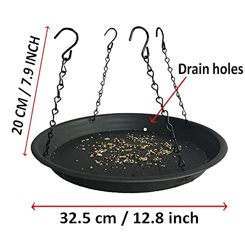 12.8" Homes Garden Platform Bird Feeder, Large Hanging Tray Squirrel Feeder, Seed Catcher Tray, Bird Viewing, Backyard, Large Capacity, Black