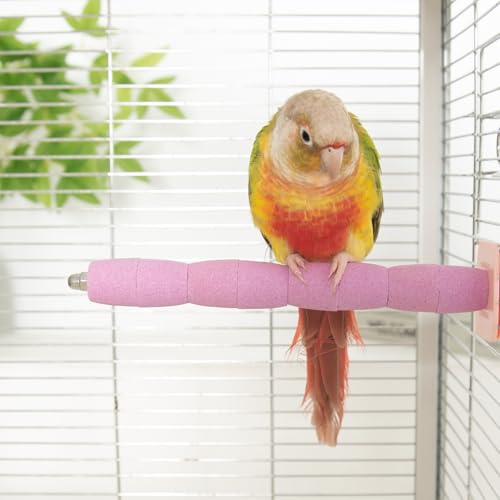 Bird Perch Stand Toy – Abrasive Surface Ceramic Paw Grinding Stick – Parrot Nail File for Budgies Parakeets Cockatiels Conures Bird Cage Accessory(Pink, 7.8Inch) - color: Pink