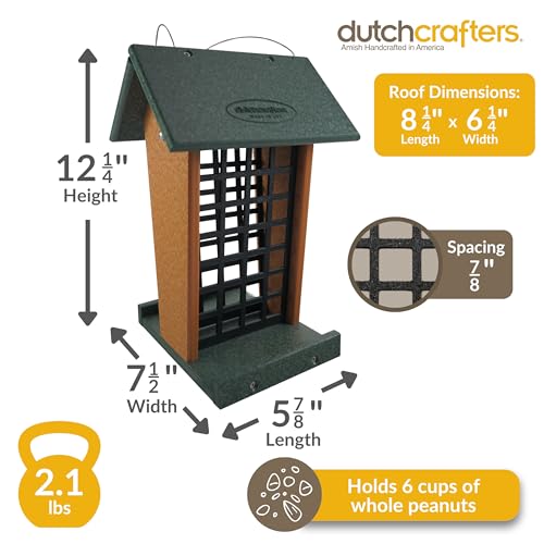 DutchCrafters Plastic Poly Hanging Whole Peanut Bird Feeder for Large Birds, Woodpeckers, Blue Jays for Outdoor, Garden, Yard - USA Amish Made (Turf Green/Cedar) - color: Turf Green/Cedar