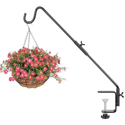 Deck Hook, 20 Inch Bird Feeder Hanger for Hummingbird Feeders, Black | Heavy Duty, Metal Hanger for Planters, Lanterns, Wind Chimes, Holiday Decorations, 360° Rotatable Arm, Gifts for Women Men - size: 20inch
