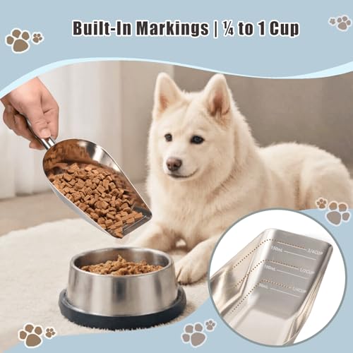 Dog-Cat Food Scoop 3/4 Cup, SSyang Thickened 304 Stainless Steel Pet Food Scoop with Long Handle, Precision Scale, Easy to Clean, Suitable for Wet and Dry Food - size: Medium 3/4 Cup