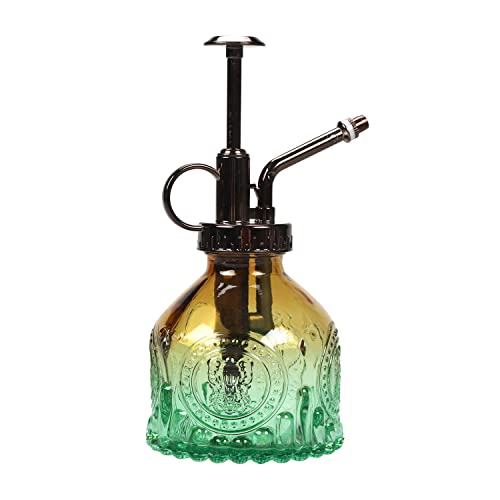 Glass Plant Mister Spray Bottle 200ML Watering Bottle with Top Pump Watering Can for Indoor Outdoor House Plants,Flowers (Brown-Green)