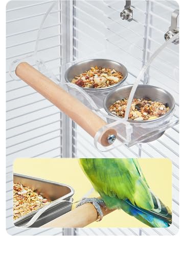Bird Cage Seed Catcher Feeder with Perch Anti-Slip Stand, Parrot Food Bowl | for Medium Birds, Conures, Caiques, Small Cockatoos (L) - size: L