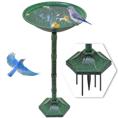 Bird Bath for Outside with Pedestal, Vintage Freestanding Garden Metal Birdbaths & Birdfeeder, Birdbaths Bowl Bird Baths for Outdoors Yard Garden Lawn Decor, Upgrade Dual-use Base (Dark Green) - color: Dark Green