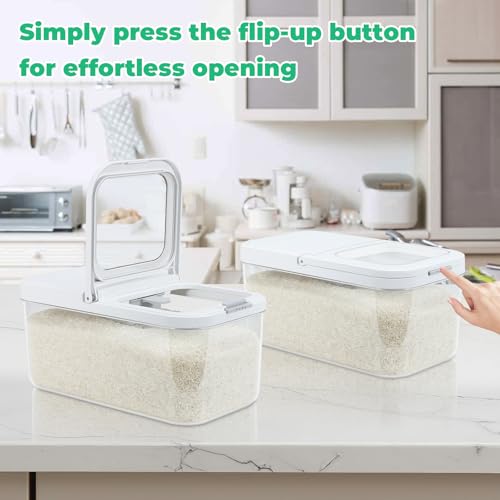 TBMax Rice Flour Storage Container with Automatic Flip-up Lid 13 Lbs | 6.5 Qt, Short and Narrow Food Storage Flour Bin for Kitchen Drwer Organization, Pet Dog Cat Food Storage Container
