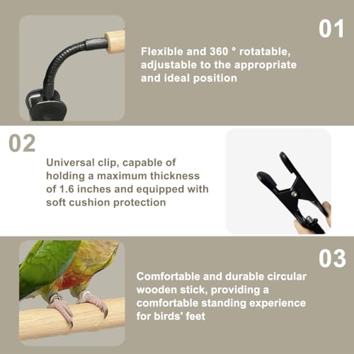 Bird Perch Stand with Clip, Adjustable & Portable Parrot Stand, Bendable Bird Training Perch for Cockatiels, Conures, Lovebirds and Medium (Smooth) - color: smooth
