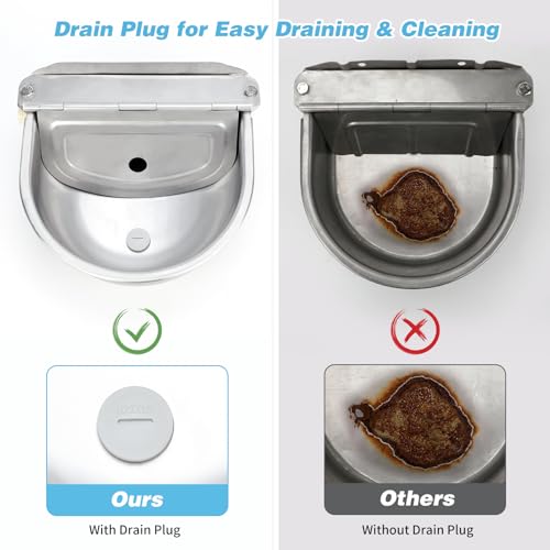FHTONGE 304 Stainless Steel Automatic Dog Water Bowl Dispenser with Outfall | Float Valves Auto Fill, Wall-Mounted Dog Waterer for Outdoor Big Dog Livestock Poultry Horse Cow Goat Pig Chicken Duck Rabbit