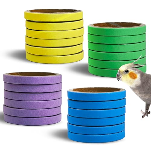24Pcs Bird Toys Bagels Bird Chew Toys 2.36" Colorful Durable Cardboard Parrot Toys Foraging Chewing Training Shredding Toy for Small Medium Parrot Parakeets, Cockatiels (Large) - size: Diameter: 2.36"
